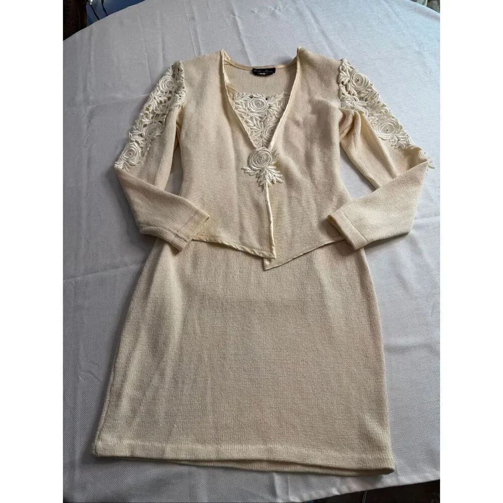 EL-Ana Collection 2 Piece Vintage Dress Cardigan Set Size Small